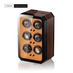 6 Slot Wood Automatic Watch Winder Box with LED (Style B) - KNG-668 - Image 3