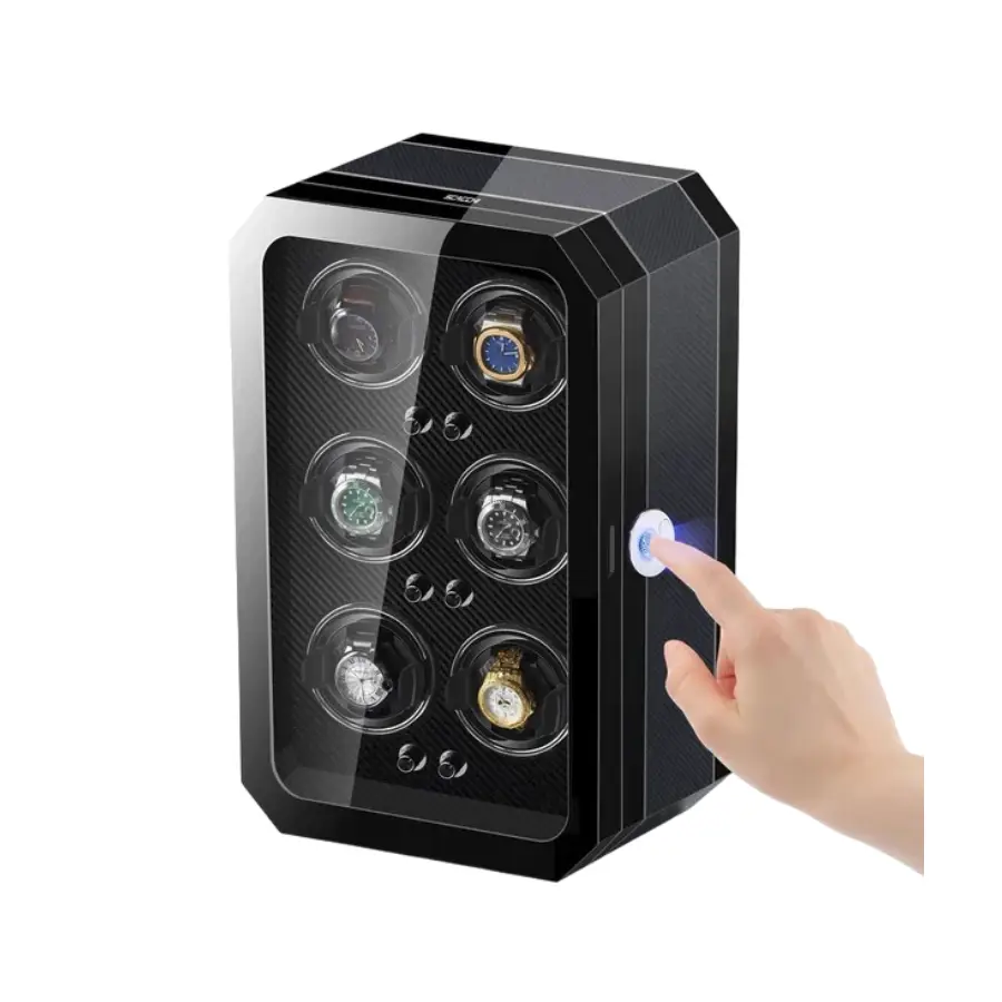 Yeni Proje - 2025-10-25T222926.620 6 Slot Wood Automatic Watch Winder Box with LED (Style B) - KNG-668 - Image 1