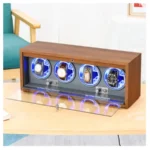 Quad (4 Slot) Gray Wood Automatic Watch Winder Box with LED - KNG-440G - Image 2