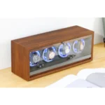 Quad (4 Slot) Gray Wood Automatic Watch Winder Box with LED - KNG-440G - Image 3