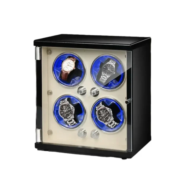 Quad (4 Slot) Wood Automatic Watch Winder (Open Cover Stop) - KNG-441