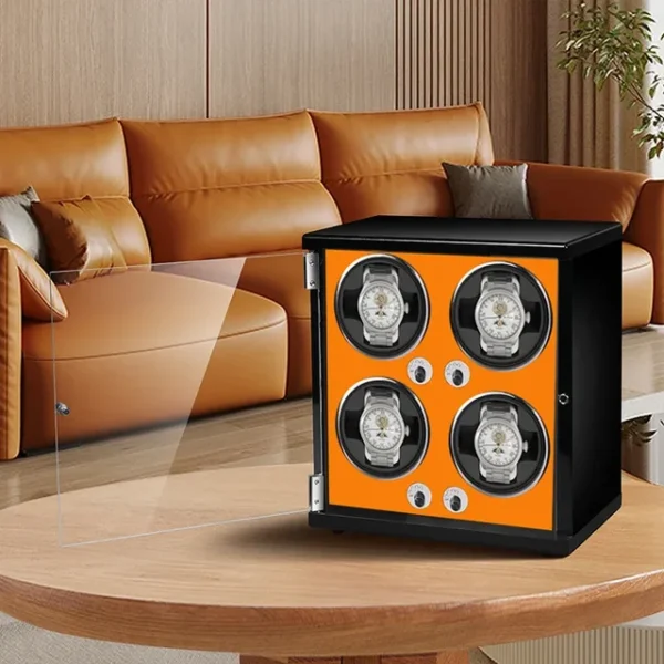 Quad (4 Slot) Wood Automatic Watch Winder (Open Cover Stop) - KNG-441 - Image 2