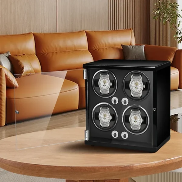 Quad (4 Slot) Wood Automatic Watch Winder (Open Cover Stop) - KNG-441 - Image 3