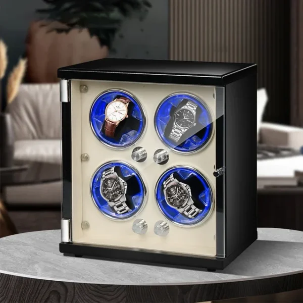 Quad (4 Slot) Wood Automatic Watch Winder (Open Cover Stop) - KNG-441 - Image 4