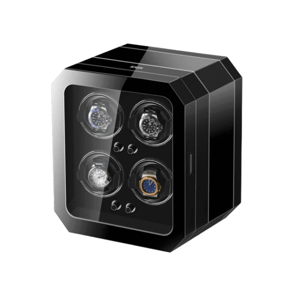 Quad (4 Slot) Wood Automatic Watch Winder Box with LED - KNG-471